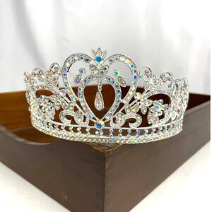 Elegant AB Rhinestone Silver Tone Metal Tiara Bridal Crown - NEW